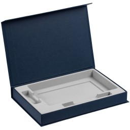 Коробка Silk с ложементом под ежедневник 13x21 см, флешку и ручку, ver. 2, темно-синяя