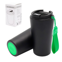 Термокружка Surprise To Go с индикатором, Чёрный/зелёный