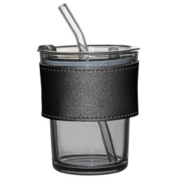 Стакан стеклянный с трубочкой и капхолдером Karamel, Черный