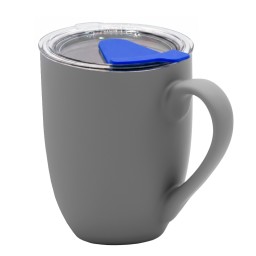 Кружка с крышкой Velvet Duo, софт-тач, тёмно-серая/синяя