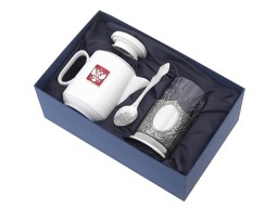 Чайный набор с подстаканником и фарфоровым чайником «ЭГОИСТ-М», серебристый/белый