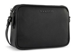 Сумка кросс-боди женская BUGATTI БЕЛЛА | BELLA, чёрная, воловья кожа/полиэстер, 22х6х15,5 см