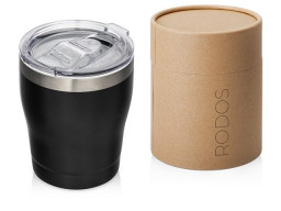 Вакуумная термокружка c керамическим покрытием "Rodos", непротекаемая крышка, 350 мл, черный