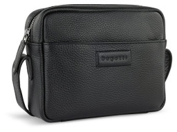 Сумка кросс-боди женская BUGATTI ЭЛЬЗА | ELSA, чёрная, воловья кожа/полиэстер, 19х5,5х14 см