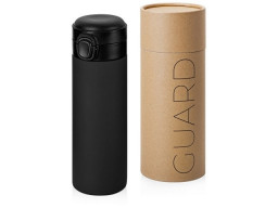 Вакуумная термокружка Waterline c кнопкой «Guard», 400 мл, тубус, черный