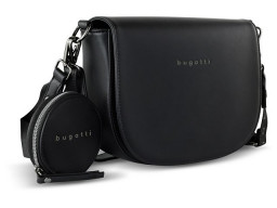 Сумка наплечная женская BUGATTI АЛМАТА | ALMATA, с кошельком, чёрная, полиуретан, 27х6х18,5 см
