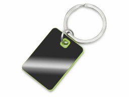 Металлический брелок с пластиковой цветной вставкой "SteelPop Rct", серебристый с зеленым яблоком