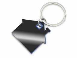 Металлический брелок с пластиковой цветной вставкой "SteelPop House", серебристый с синим