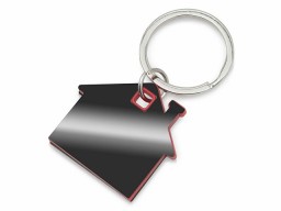 Металлический брелок с пластиковой цветной вставкой "SteelPop House", серебристый с красным