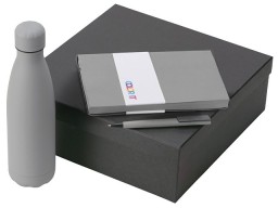 Подарочный набор c блокнотом C1, ручкой и термобутылкой, серый