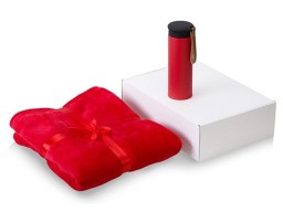 Подарочный набор с пледом, термосом "Cozy hygge" 2.0, красный