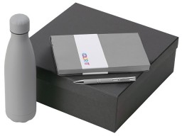 Подарочный набор с блокнотом С1, металлической ручкой и термобутылкой, серый