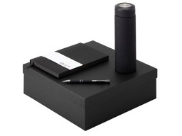Подарочный набор с блокнотом С1, металлической ручкой и термосом, черный