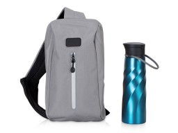 Подарочный набор с бутылкой для воды в сумке - слинге "
Athletic nomad", синий