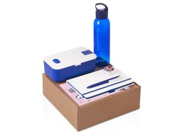 Подарочный набор с бутылкой для воды. блокнотом, ручкой и ланчбоксом,синий