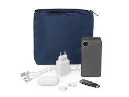 Органайзер для электроники и проводов "Amalia" из полиэстера 300D с подкладкой, темно-синий