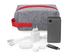 Органайзер для электроники и проводов "Felt" из RPET-фетра с ручкой, серый с красным