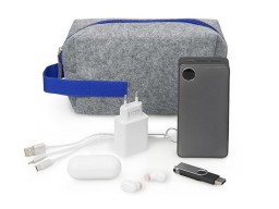 Органайзер для электроники и проводов "Felt" из RPET-фетра с ручкой, серый с синим