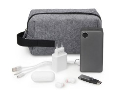 Органайзер для электроники и проводов "Felt" из RPET-фетра с ручкой, серый с черным