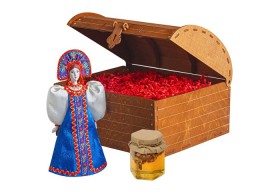 Подарочный набор: кукла фарфоровая, мед, синий