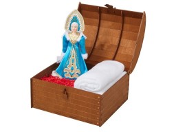 Подарочный набор: кукла фарфоровая, плед флисовый, синий/белый