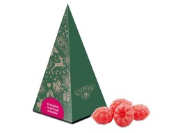Елка из картона с бронзовым новогодним паттерном с малиновым монпансье, 50 г.