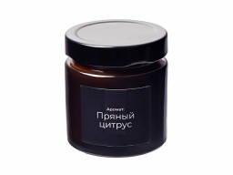 Свеча в стеклянной коричневой банке 200мл, аромат "Пряный цирус", фитиль деревянный