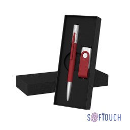 Набор ручка "Clas" + флеш-карта "Vostok" 16 Гб в футляре, оранжевый, покрытие soft touch, красный