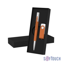 Набор ручка "Clas" + флеш-карта "Vostok" 16 Гб в футляре, оранжевый, покрытие soft touch, оранжевый