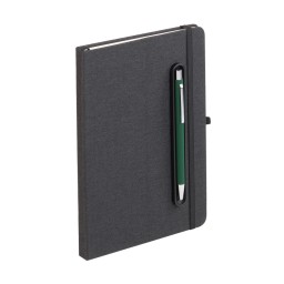 Блокнот "Magnet" с ручкой Trade на магните, с подставкой под смартфон, черный с зеленым